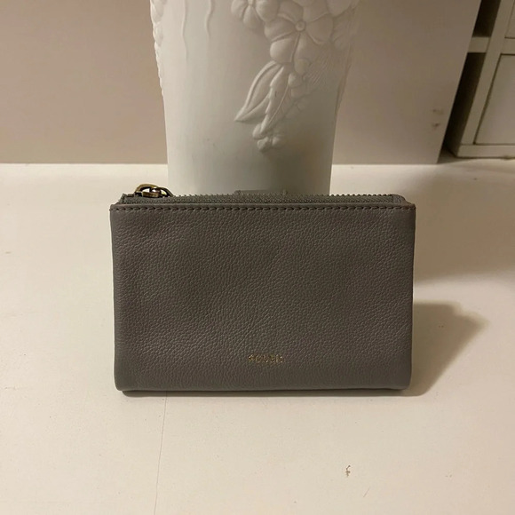 Fossil beautiful medium size double fold zipper closure wallet gray leather - Picture 3 of 16